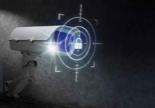 CCTV security technology with lock icon digital remix